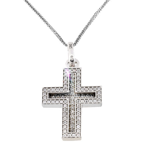 Λευκόχρυσος σταυρός Κ14 με αλυσίδα Λευκόχρυσος σταυρός Κ14 με αλυσίδα